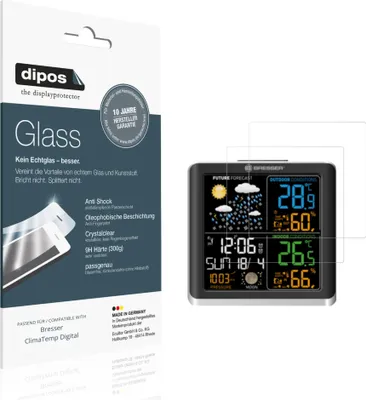 Produktbild von 2x Schutzfolie für Bresser ClimaTemp Digital - Anti-Shock 9H Folie dipos Glass Kunststoffglas