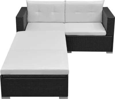 Produktbild von vidaXL 3-tlg. Garten-Lounge-Set mit Auflagen Poly Rattan Schwarz