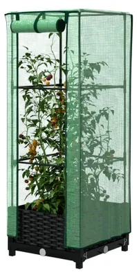 Produktbild von Hochbeet mit Gewächshausabdeckung Rattan-Optik 40x40x123cm