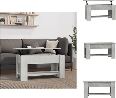 A lift-top coffee table is shown in a living room setting next to a sofa.