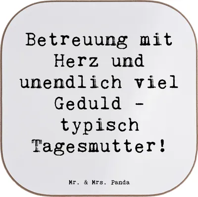 Produktbild von Mr. & Mrs. Panda Tischuntersetzer Spruch Tagesmutter Liebe - Weiß - Geschenk, Betreuung, Beruf, Tassenuntersetzer, Geschenke für Berufstätige, Kindertagespflege, Coaster