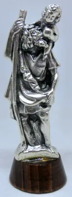 Heiliger Christophorus Figur, Silber auf Holz, 7 cm
