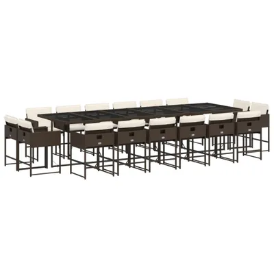 Produktbild von 17-tlg. Garten-Essgruppe mit Kissen Braun Poly Rattan