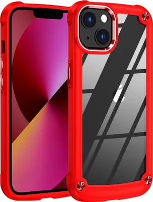 Produktbild von iPhone 13 Hülle, Hybrid Transparente PC Robust TPU Bumper Stoßfest Schutzhülle für iPhone 13 Rot