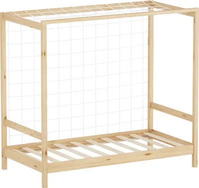 Produktbild von ML-Design Kinderbett Fußballtor 80x160 cm, Natur, Einzelbett für Kinder, Holzbett mit Lattenrost & Tornetz, Jugendbett aus Kiefernholz, Handballtor