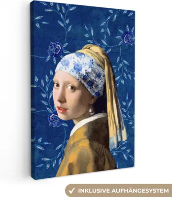 Produktbild von MuchoWow® - Leinwandbilder - Mädchen mit Perlenohrring - Delfter Blau - Vermeer - Blumen - Gemälde - Alte Meister, Wandbild, Wanddeko Bilder Wohnzimmer, 20x30 cm