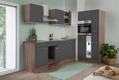 Produktbild von Küche Küchenzeile Küchenblock Einbauküche Eiche York Grau Oliver 300 cm Respekta