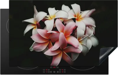 Produktbild von KitchenYeah© Herdabdeckplatte Blumen - Rosa - Schwarz - Flora - Botanisch , 83x51cm, Küche Deko, Glaskeramikkochfeld Herdabdeckung, Abdeckplatte fùr Kochfeld