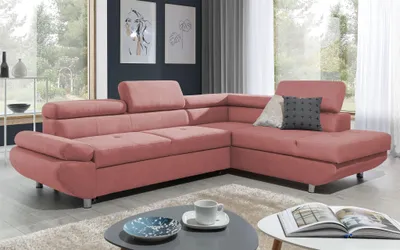 Produktbild von Ecksofa Sofa PANOS Stoff Esito Rosa mit Schlaffunktion Ottomane Rechts