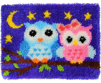 Produktbild von Knüpfhaken-Set Eulenmuster 50 x 38 cm Bastelset Teppich Garn Leinwand Häkelnadel