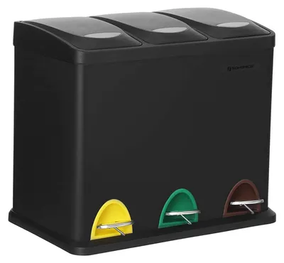 Obrázek produktu pro Kbelík na odpad 24 l, 3 v 1, pedálový, pro třídění odpadu, ocel, černý