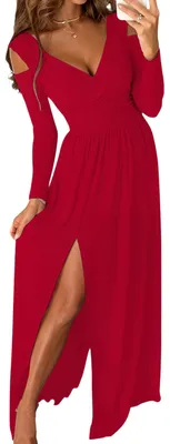 Immagine prodotto di Elegante abito lungo da donna con scollo a V e maniche lunghe