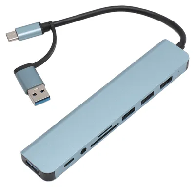 Obrázek produktu pro 8 v 1 USB-C rozbočovač s více porty – adaptér USB 3.0, USB 2.0, USB typu C pro rychlý přenos dat; USB-C rozbočovač se slotem pro karty pro telefony a tablety