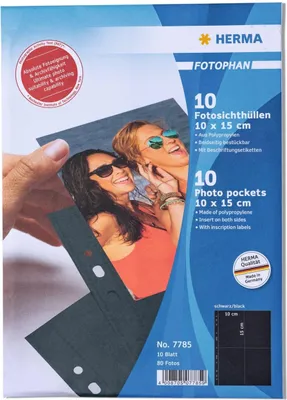 Image de HERMA Fotophan pochettes transparentes 10x15 cm format portrait noir 10 pochettes