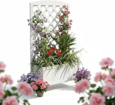 Produktbild von Rankgitter Weiß Pflanzkasten aus Holz Spalier mit Blumenkasten Rankhilfe Deal für Kletterpflanzen Pflanzkübel Blumenkübel mit Sichtschutz Hochbeet