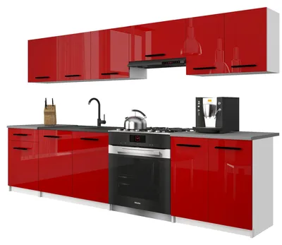 Image de Belini - Coin cuisine moderne ITALIA 2 - Meubles de cuisine 240 cm, rouge - Cuisine équipée avec éléments hauts, éléments bas et plans de travail