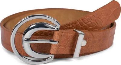 Produktbild von styleBREAKER Damen Gürtel Unifarben mit Oberfläche in Krokodilleder Optik und Halbmond förmiger Schließe, kürzbar 03010108