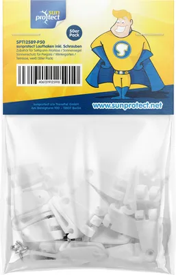 Produktbild von sunprotect 12589-50 Laufhaken, Zubehör für Seilspann-Markise / Sonnensegel / Sonnenschutz für Pergola Wintergarten Terrasse, weiß (50er Pack)