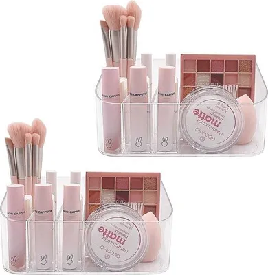 Image de Lot de 2 boîtes de rangement transparentes pour pinceaux de maquillage
