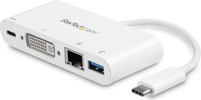 Produktbild von StarTech.com USB-C Multiport Adapter - USB-C auf DVI-D (Digital) Video Adapter mit 60W Power Delivery(Stromversorgung), GbE, USB-A - Tragbares USB-C/Thunderbolt 3 Mini Laptop Dock, Kabelgebunden, USB 3.2 Gen 1 (3.1 Gen 1) Type-C, USB Typ-A, USB Typ-C, 10,100,1000 Mbit/s, IEEE 802.3, IEEE 802.3ab, IEEE 802.3u, Weiß