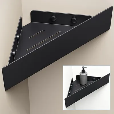 Produktbild von doporro Duschablage ohne Bohren Ecke,Duschregal zum Kleben,Eckregal Bad,Badezimmer Organizer,Wandregal für Shampoo und Duschgel,Sandschwarz Reglo-07