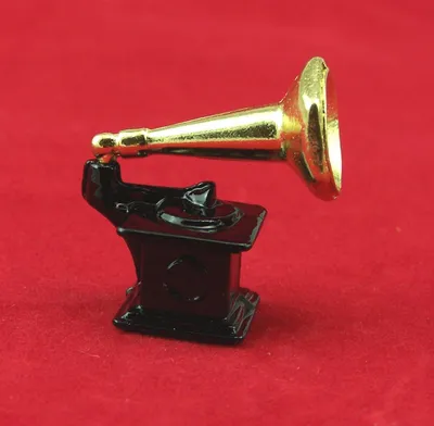 Produktbild von Grammophon aus Metall, Dekoration für 1:12 Puppenhaus. 3,5x3,5 cm.