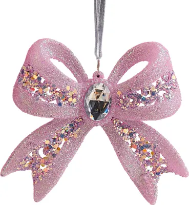 Produktbild von Rosa Glitzer-Weihnachtsornamente aus Acryl: Schleife, Glocke, Baum, Ballerina – Hängende Dekorationen für Weihnachtsbaum und Weihnachtsfeier