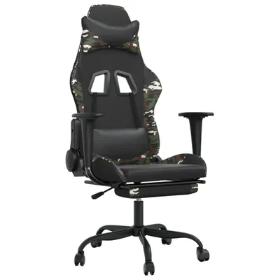 Image de vidaXL Chaise de jeu avec repose-pieds de massage noir camouflage similicuir