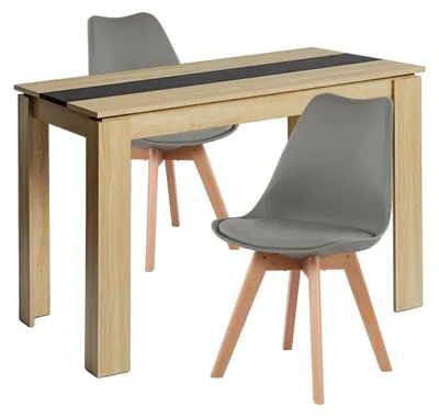 Zdjęcie produktu dla Zestaw obiadowy: stół i 2 krzesła, prostokątny, dąb/czarny, 110 cm, kolor szary