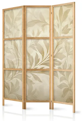 Produktbild von Muralo Japanischer PARAVENT 3-teilig Raumteiler klappbar PREMIUM-Vliesleinwand RETRO BLÄTTER für Wohnzimmer 135cmx172cm