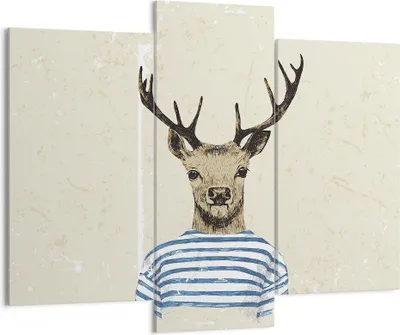 Produktbild von Bild auf Leinwand - Leinwandbild - 3 Teile - Hipster Anthropomorphismus Hirsch - 130x100cm Wand Bild Wanddeko Wandbilder Leinwanddruck Bilder Wanddekoration Leinwand bilder CB130x100-4227