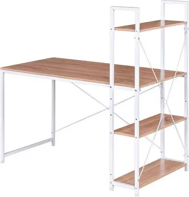 Produktbild von Famanu Schreibtisch mit 4 Regalen - Hell Holz und Weiß