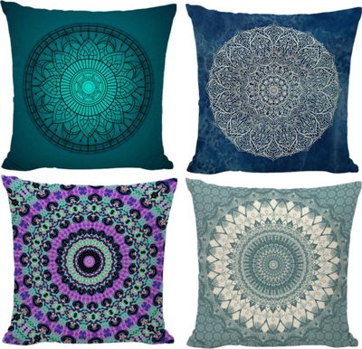 CANDeal Sada 4 dekoračných obliečok na vankúš Mandala vzor 45 x 45 cm Pohovka Kancelária Dekor ľanové obliečky na vankúš (sada 1)