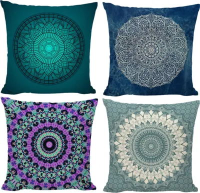 Produktbild von CANDeal Sada 4 dekoračních plátěných mandalových vzorových polštářů 45 x 45 cm Pohovka Kancelářský dekor Polštářový obal (sada 1)