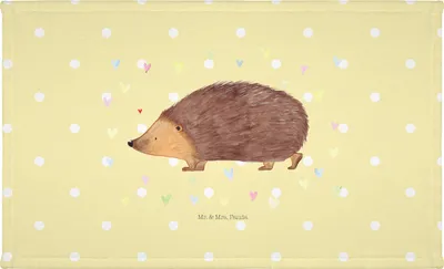 Produktbild von Mr. & Mrs. Panda Handtuch Igel Herzen - Gelb Pastell - Geschenk, Flauschtuch, Lustige Sprüche, Kuss, Liebe, 100x50, Herz, Händehandtuch, kleines, Leben, 50x100