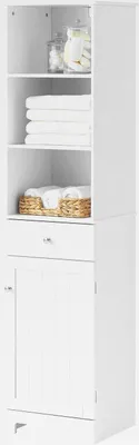 Produktbild von Badezimmerschrank Badezimmer Hochschrank Schmal Badezimmermöbel mit 3 Regalfächern, 1 Schublade und 2 Türfächern 40x161x35 cm BZR17-W