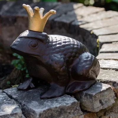 Produktbild von Skulptur Froschkönig, Frosch aus Gusseisen, Gartenfigur Antik-Braun, rustikal