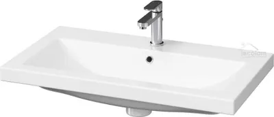 Produktbild von ECOLAM Badmöbel Set: Waschtisch Waschbecken Como 100 cm + Schrank Lara Waschbecken mit Unterschrank 2 Schubladen weiß glänzend