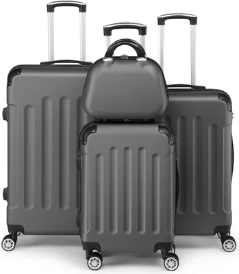Produktbild von FCH Kofferset 4 teilig mit Kosmetikkoffer, Koffer Set Hartschalen-Trolley aus ABS, Dunkelgrau
