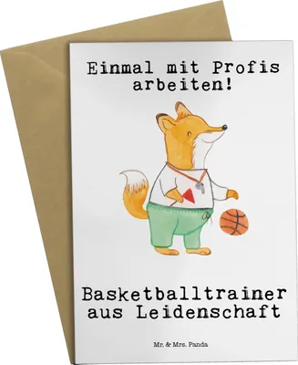 Produktbild von Mr. & Mrs. Panda Grußkarte Basketballtrainer Leidenschaft - Weiß - Geschenk, Sport, Verein, Grußkarten, Basketball, Ballsport, osterkarten, dankeskarten, einladungskarten