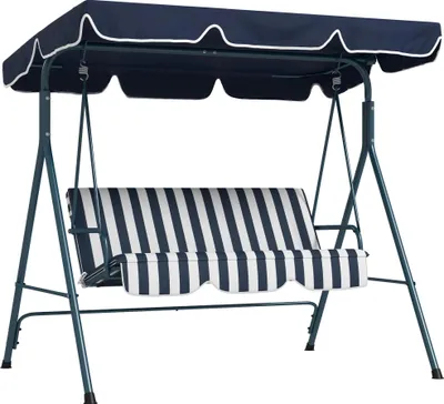 Produktbild von Hollywoodschaukel Gartenschaukel - 3-Sitzer - Für den Außenbereich - Montage erforderlich - 172×110×153 cm - Blau gestreift
