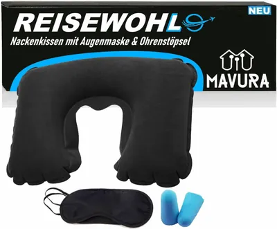 Produktbild von MAVURA REISEWOHL Reise Nackenkissen Set Reisekissen Nackenhörnchen Nackenrolle aufblasbar