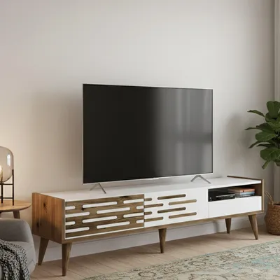 Image de Upana - Meuble TV, 180x45x35h cm Blanc, une Étagère