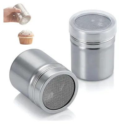 Produktbild von Puderzuckerstreuer-Set aus Edelstahl, 2 Stück mit Deckel