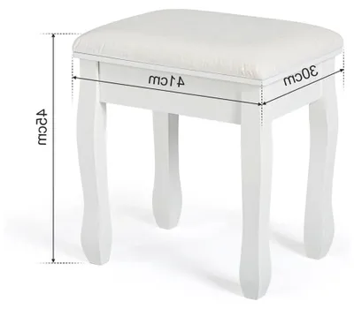 Produktbild von Schminktischhocker, gepolsterter Sitzhocker mit Rosenmuster, MDF Holz für Ankleidezimmer, Schlafzimmer und Flure, Weiß