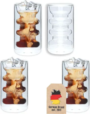 Produktbild von Intirilife 4x Doppelwandiges Thermo Glas - Rillen Style - 260ml Füllmenge - Mundgeblasen isoliert für Latte Macchiato, als Teeglas oder Kaffeeglas mit Henkel