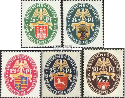 Produktbild von Briefmarken Deutsches Reich 1928 Mi 425-429 (kompl.Ausg.) mit Falz Nothilfe:Wappen