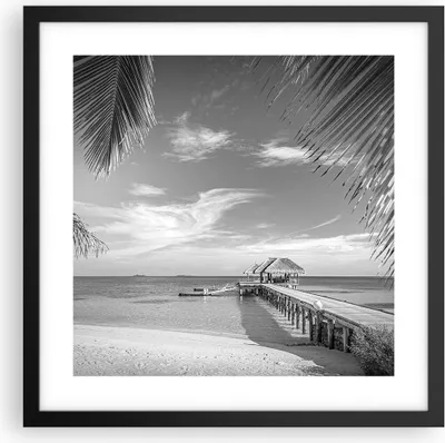 Produktbild von Gerahmtes Poster - Schwarzer Rahmen - Himmlisch Strand Monochrom - 40x40 cm - Wand Bild - Wanddeko - Wandbilder - Kunstposter - Wandposter - Bilderrahmen - Bilder - Kunstdruck - P2BAC40x40-4750