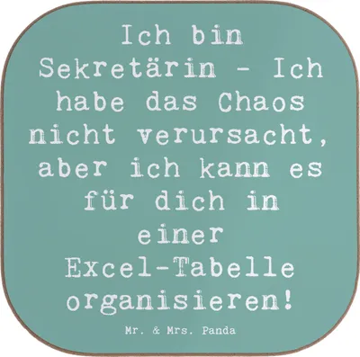 Produktbild von Mr. & Mrs. Panda Holzuntersetzer Spruch Sekretärin Ordnung - Meeresbrise - Geschenk, Getränkeuntersetzer, Untersetzer für Gläser, professionelle Unterstützung, Beruf