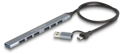 Image de Hub USB Delock, modèle mince, avec 7 ports, compatible Type-C ou Type-A